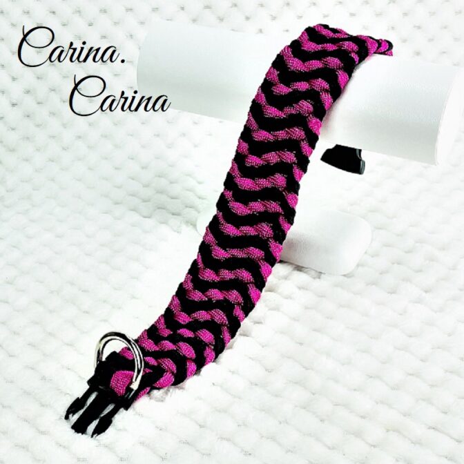 [キット]パラコードマクラメ編み#89 ローズとブラックの中、小型犬用首輪No115