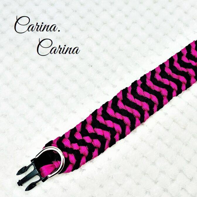 [キット]パラコードマクラメ編み#89 ローズとブラックの中、小型犬用首輪No115