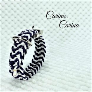 [キット]パラコードマクラメ編み＃90 白と紫の小型・中型犬首輪No116