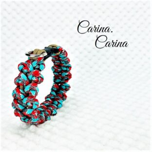 [キット]パラコード#91No117マクラメ編み茶とターコイズレッドの大、中、小型犬用首輪