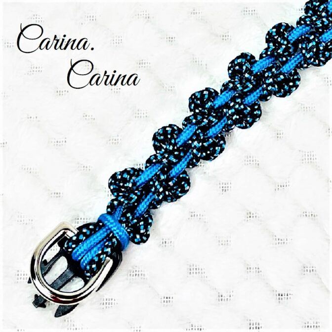 [キット]パラコードマクラメ編み＃92青と紺まだらの犬猫首輪No118