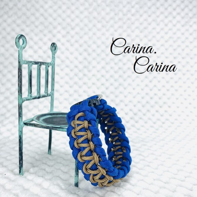 [キット]パラコードマクラメ編み#87ブルー・薄茶の中、小型犬用首輪No113