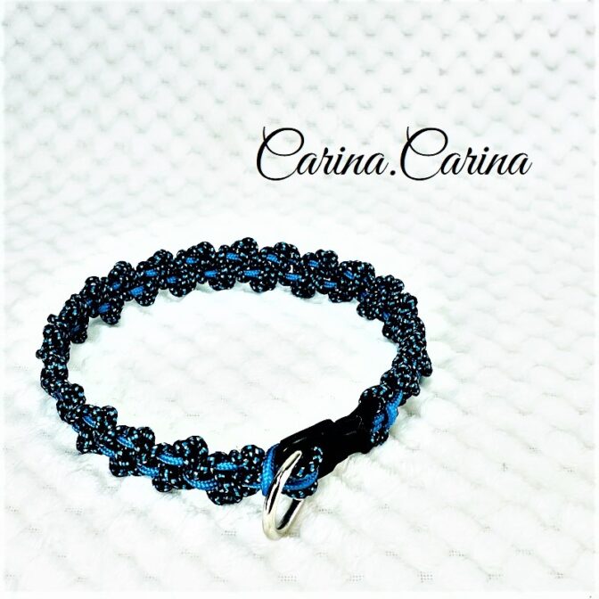 [キット]パラコードマクラメ編み＃92青と紺まだらの犬猫首輪No118