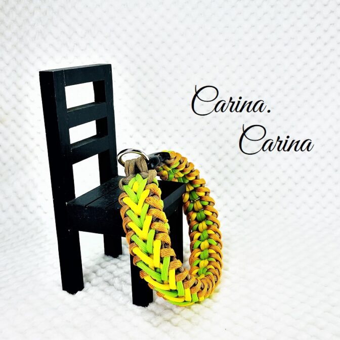 「キット]パラコード#100No129マクラメ編みオレンジ・イエロー・グリーンの大、中型犬用首輪