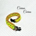 「キット]パラコード#100No129マクラメ編みオレンジ・イエロー・グリーンの大、中型犬用首輪