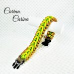 「キット]パラコード#100No129マクラメ編みオレンジ・イエロー・グリーンの大、中型犬用首輪