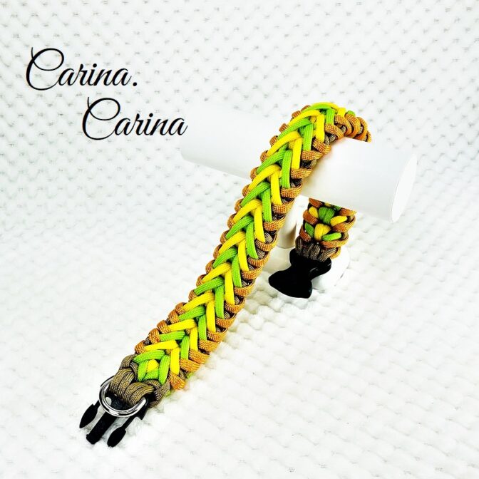 「キット]パラコード#100No129マクラメ編みオレンジ・イエロー・グリーンの大、中型犬用首輪