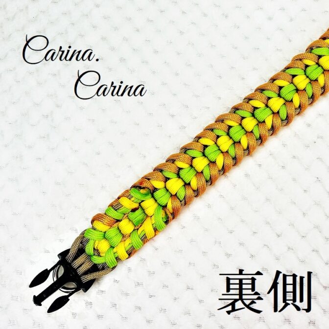 「キット]パラコード#100No129マクラメ編みオレンジ・イエロー・グリーンの大、中型犬用首輪