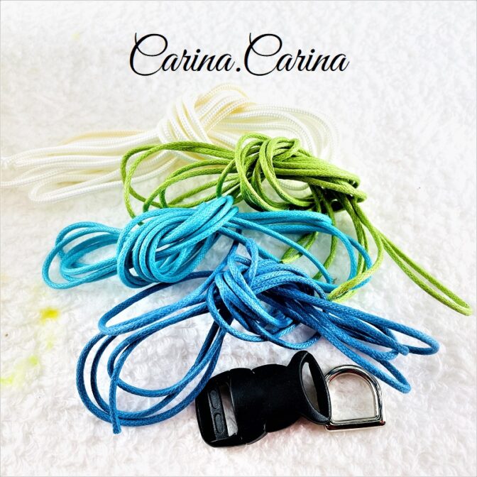 [キット]パラコード＃101No130マクラメ編み白・青・ブルー・グリーン・の首輪