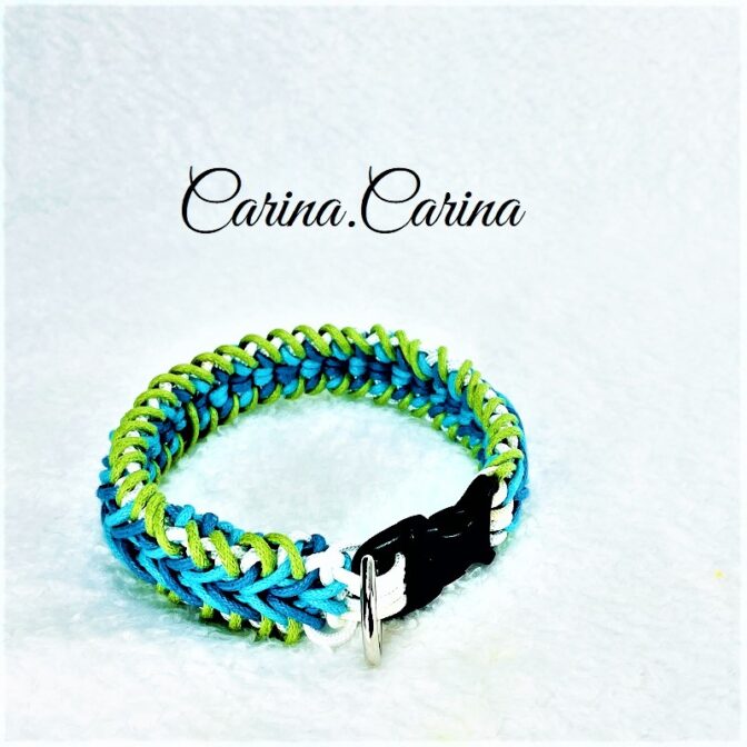 [キット]パラコード＃101No130マクラメ編み白・青・ブルー・グリーン・の首輪
