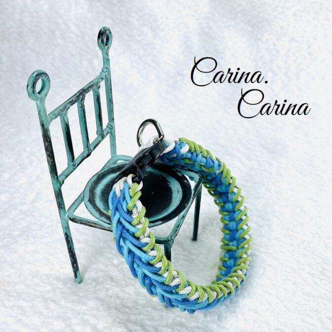 [キット]パラコード＃101No130マクラメ編み白・青・ブルー・グリーン・の首輪