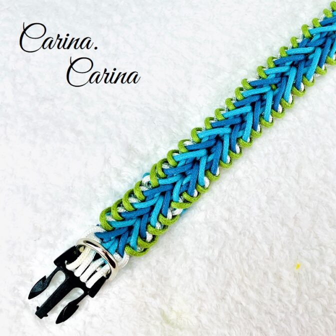 [キット]パラコード＃101No130マクラメ編み白・青・ブルー・グリーン・の首輪