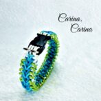 [キット]パラコード＃101No130マクラメ編み白・青・ブルー・グリーン・の首輪