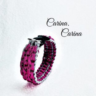 「キット]パラコード#102No131マクラメ編みグレーとローズの大、中型犬用首輪