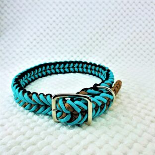 [キット]パラコードマクラメ編み＃147 ターコイズブルー・茶・黒の大、中型犬用首輪No177