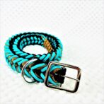 [公式]パラコードマクラメ編み＃147 ターコイズブルー・茶・黒の大、中型犬用首輪No177