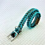 [公式]パラコードマクラメ編み＃147 ターコイズブルー・茶・黒の大、中型犬用首輪No177