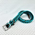 [公式]パラコードマクラメ編み＃147 ターコイズブルー・茶・黒の大、中型犬用首輪No177