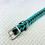 [公式]パラコードマクラメ編み＃147 ターコイズブルー・茶・黒の大、中型犬用首輪No177