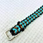 [公式]パラコードマクラメ編み＃147 ターコイズブルー・茶・黒の大、中型犬用首輪No177
