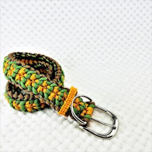 [キット]パラコードマクラメ編み＃150オレンジ・グリーン・ブラウン・緑まだら色の大、中型犬用首輪No180