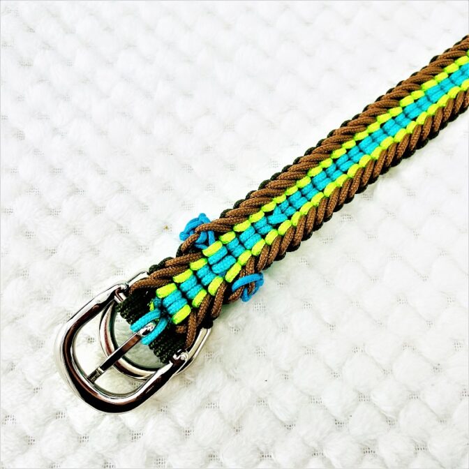 [公式]パラコードマクラメ編み＃151トルコブルー・グリーン・ダークグリーン・茶の小型犬・猫用首輪No181