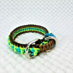 [公式]パラコードマクラメ編み＃151トルコブルー・グリーン・ダークグリーン・茶の小型犬・猫用首輪No181