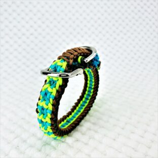 [キット]パラコードマクラメ編み＃151トルコブルー・グリーン・ダークグリーン・茶の小型犬・猫用首輪No181