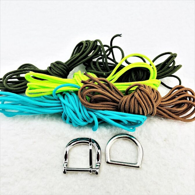 [キット]パラコードマクラメ編み＃151トルコブルー・グリーン・ダークグリーン・茶の小型犬・猫用首輪No181