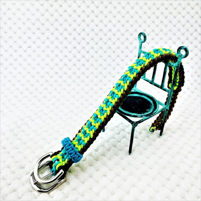 [公式]パラコードマクラメ編み＃151トルコブルー・グリーン・ダークグリーン・茶の小型犬・猫用首輪No181