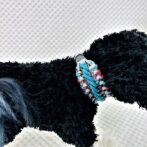 [公式]パラコードマクラメ編み＃152トルコブルー・ブルーまだら・グレー・赤まだら色の大、中型犬用首輪No182