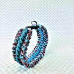 [公式]パラコードマクラメ編み＃152トルコブルー・ブルーまだら・グレー・赤まだら色の大、中型犬用首輪No182