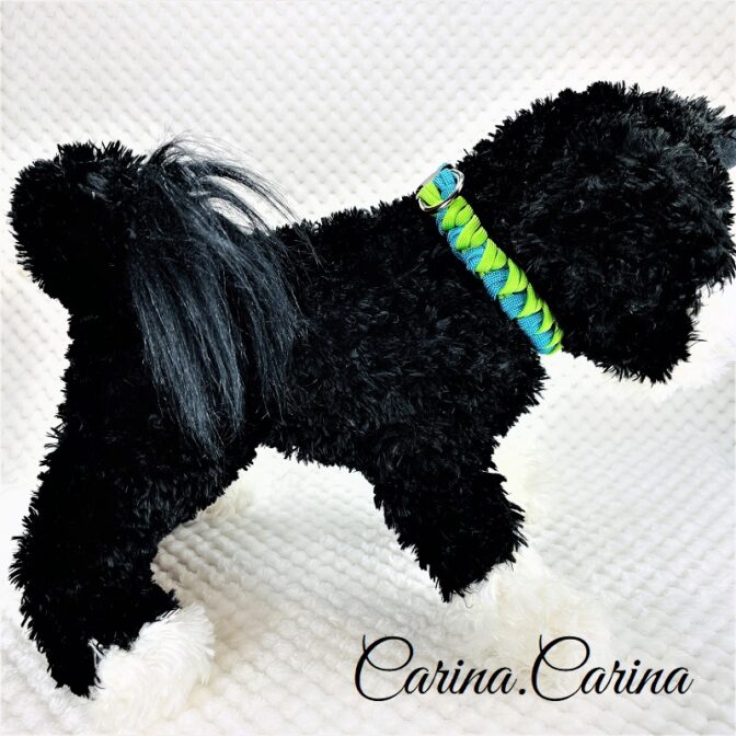 「キット]パラコード#95No124マクラメ編みブルーとグリーンの中型・小型犬・猫用首輪