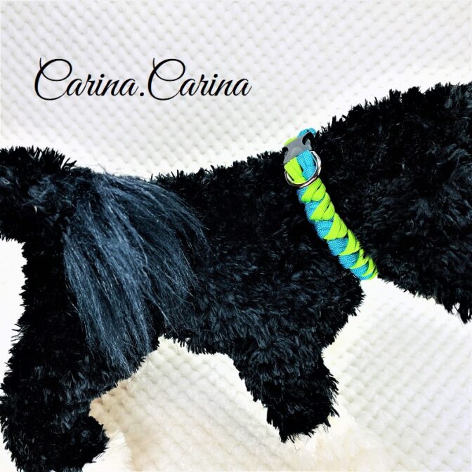 「キット]パラコード#95No124マクラメ編みブルーとグリーンの中型・小型犬・猫用首輪