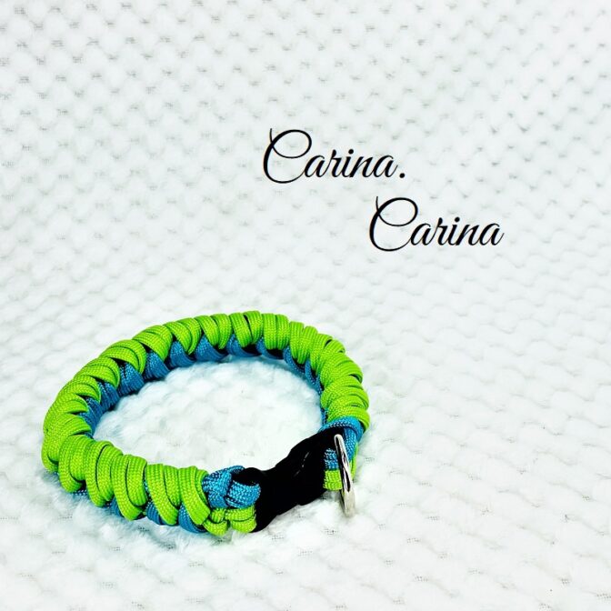 「キット]パラコード#95No124マクラメ編みブルーとグリーンの中型・小型犬・猫用首輪