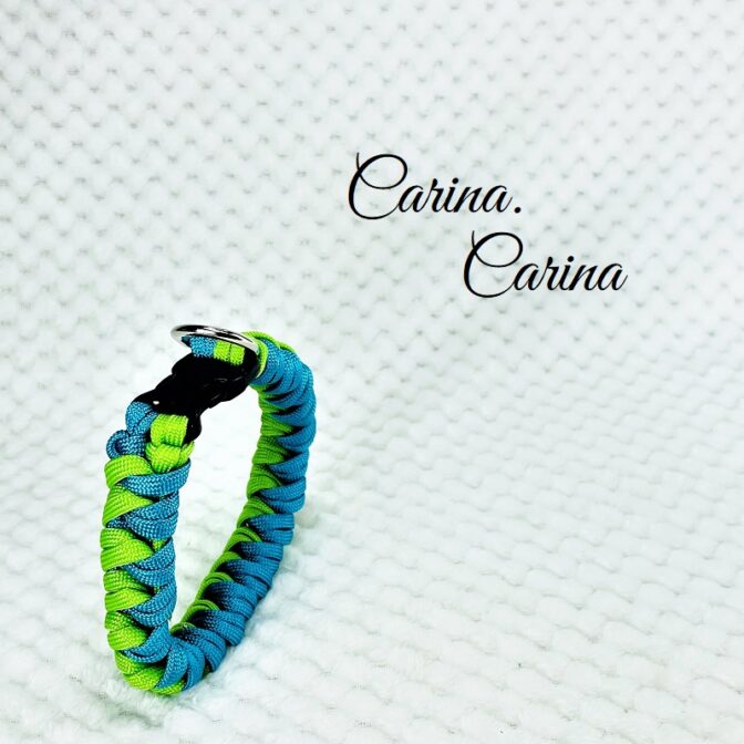 「キット]パラコード#95No124マクラメ編みブルーとグリーンの中型・小型犬・猫用首輪