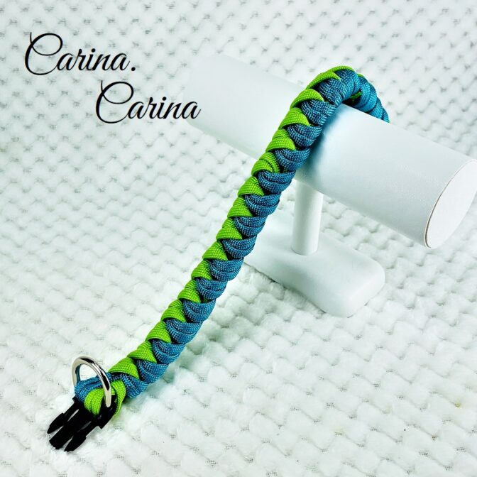 「キット]パラコード#95No124マクラメ編みブルーとグリーンの中型・小型犬・猫用首輪