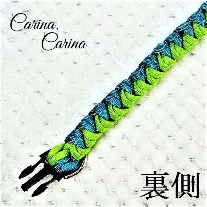 「キット]パラコード#95No124マクラメ編みブルーとグリーンの中型・小型犬・猫用首輪