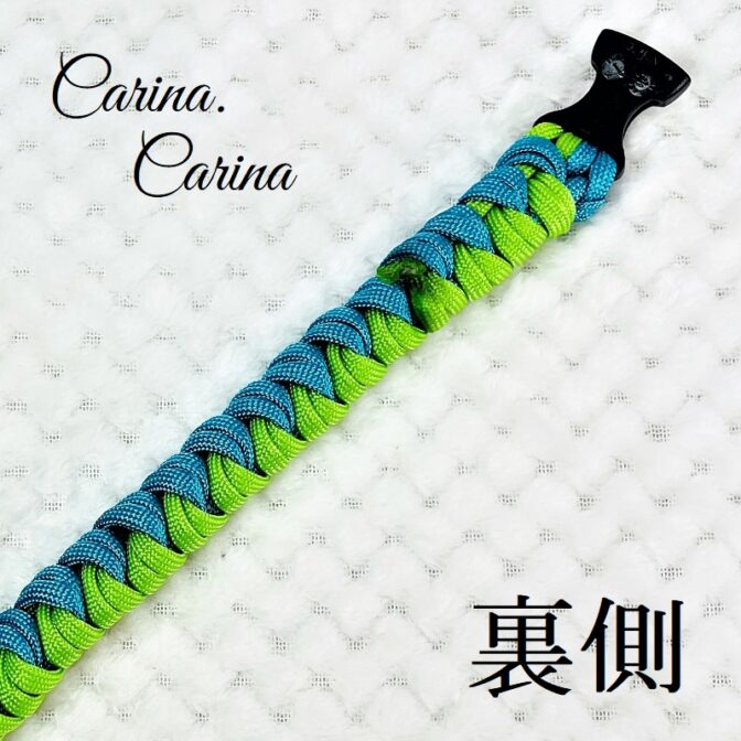 「キット]パラコード#95No124マクラメ編みブルーとグリーンの中型・小型犬・猫用首輪