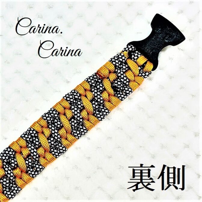 「キット]パラコード#97マクラメ編みオレンジ・白黒まだらの中型・大型犬用首輪No126