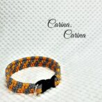 「キット]パラコード#97マクラメ編みオレンジ・白黒まだらの中型・大型犬用首輪No126