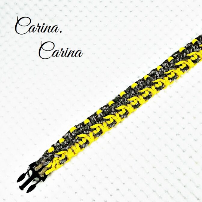 「キット]パラコード#98No127マクラメ編みイエローと茶まだらの大、中型犬用首輪