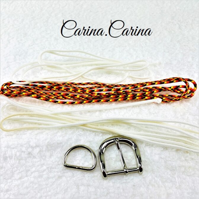 [キット]パラコード＃99No128マクラメ編み白とオレンジまだらの小型犬首輪