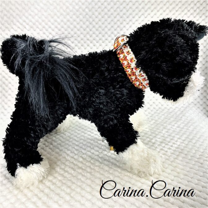 [キット]パラコード＃99No128マクラメ編み白とオレンジまだらの小型犬首輪