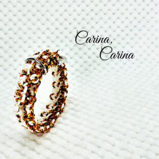 [キット]パラコード＃99No128マクラメ編み白とオレンジまだらの小型犬首輪