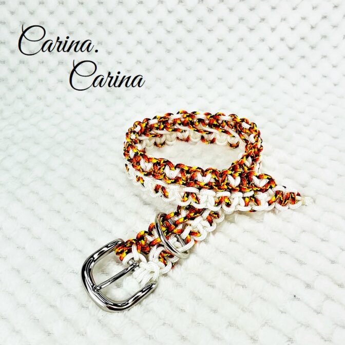 [キット]パラコード＃99No128マクラメ編み白とオレンジまだらの小型犬首輪