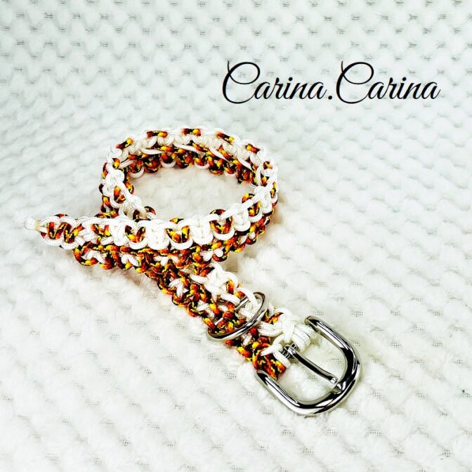 [キット]パラコード＃99No128マクラメ編み白とオレンジまだらの小型犬首輪