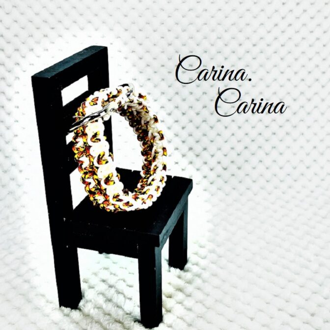 [キット]パラコード＃99No128マクラメ編み白とオレンジまだらの小型犬首輪