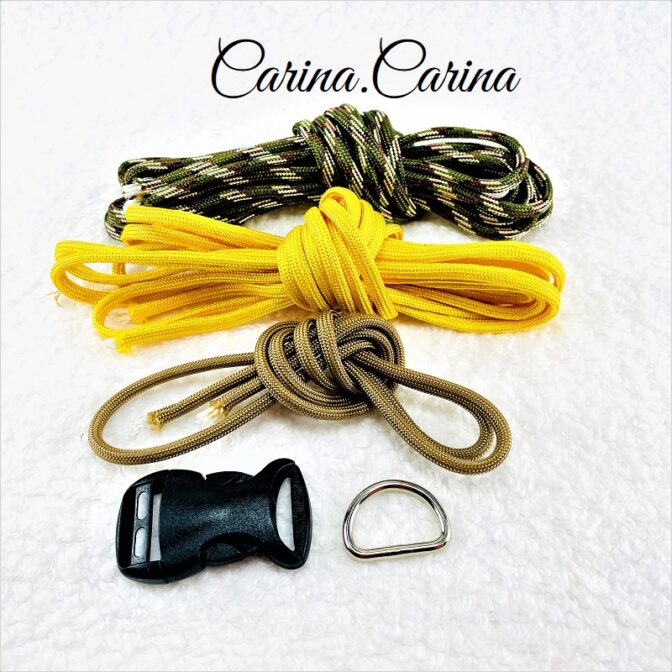 「キット]パラコード#98No127マクラメ編みイエローと茶まだらの大、中型犬用首輪