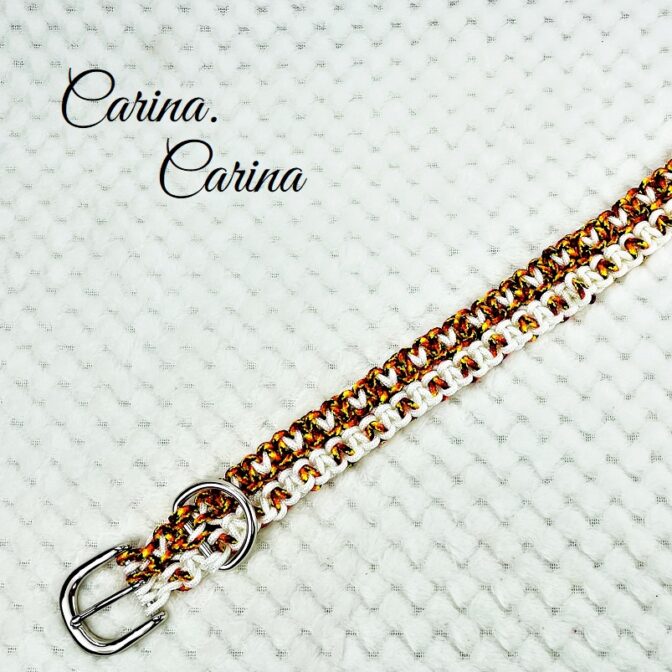 [キット]パラコード＃99No128マクラメ編み白とオレンジまだらの小型犬首輪